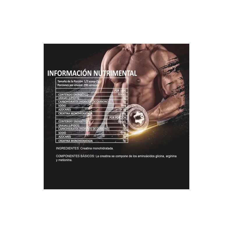 Creatina Monohidratada 1kg Vitron Protein 200servicios Polvo