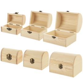DAJAVE 6 Pack 3 Size Unfinished Wooden Box with Hinged Lid Wooden Treasure Chest Box Unpainted Wooden Jewelry Box Decorate Wooden Boxes for Art Hobbies DIY Jewelry Gift Storage