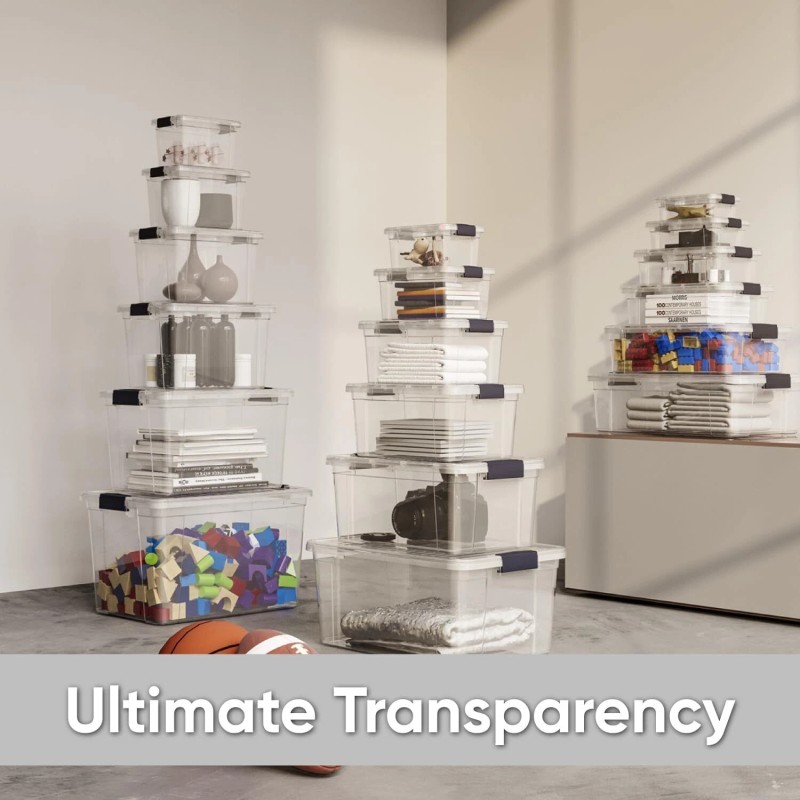 Superio Clear Storage Bins with Lids, 8 Pack- Plastic Storage