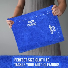 Towelogy® X009 Microfibre Edgeless Car Cleaning Cloths for Detailing Washing & Drying 500GSM Long Plush Fibres Auto Towels 40x40cm (Grey/Blue, 4)
