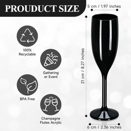 XUWAIDSGN Acrylic Champagne Flutes Toasting Glasses Unbreakable Mimosa Bar Glasses Reusable Wine Glasses Vintage Champagne Flutes Stemmed Drinking Cups 5.4 OZ for Christmas Birthday (24, Black)