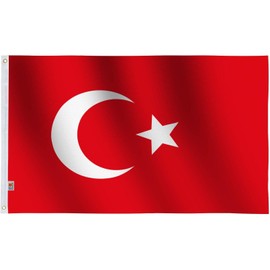 rhungift Turkey Flag Large 3x5 Ft, Moderate-Outdoor Both Sides 100D Polyester,Canvas Header and Double Stitched - Brass Grommets for Easy Display, 3' x 5' Turkish Flags