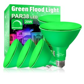 LOXYEE PAR38 Flood Green Light Bulb,4 Pack-Dimmable,E26 Base Green Flood Light Outoor(20W Replace to 200W),Green Light Bulb Outdoor Porch,Colored Light,Spot Light,Halleween,Christmas Lighting