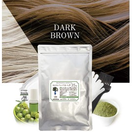 Henna, Kanoko no Herbalhenna No. 35 Brush Kit Included (Color: Dark Brown), Non-Diamine Type Henna Color (Organic Farming and Chemical Ingredients Totally Additive-Free x Leaf Used in 2023)