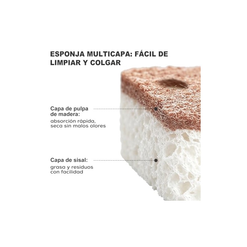 Esponja para Trastes Natural 12 Piezas, Estropajo Resistente Sin Rayos,