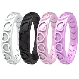 icooci 10/6/4 Packs Silicone Ring Women, Stackable Braided Rings for Women, Breathable Inner Arc Rubber Rings Women, Unique Design Silicone Wedding Bands，Size 04 Women-Love Texture Collection，Size 10
