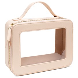 LETGO Clear Makeup Bag, Travel Toiletry Cosmetic Bag Case Portable Clear Makeup Organizer Transparent Storage Bag Fit Carry-on Travel Accessories for Women Men (large nude)