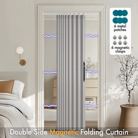MIULEE Accordion Style Magnetic Folding Door Curtains for Doorways/Closet, Room Divider Pleated Drapes with Hooks for Interior Living Room/Bedroom/Open Closet, Grey, W39 x L78 inches, 1 Panel