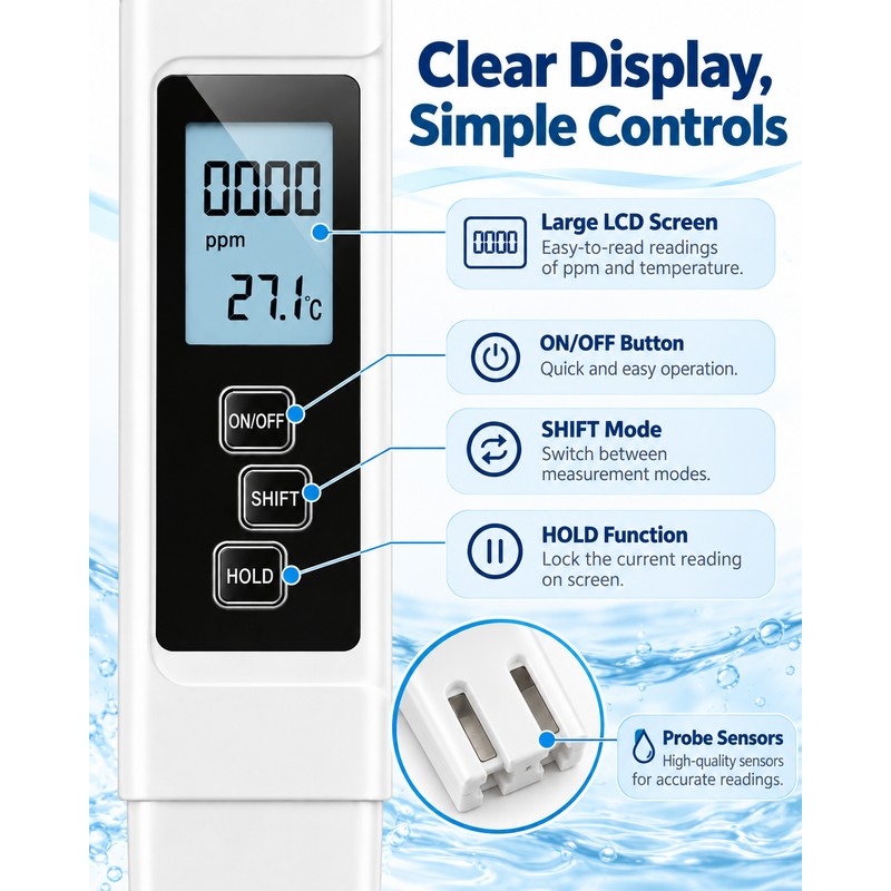 Digital Water Quality Tester for Home Water Testing – 3-in-1
