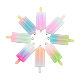 LiQunSweet 40 Pcs 8 Colors Gradient Color Glitter Resin Ice-Lolly Charms Ice Cream Charm for Jewelry Making DIY Crafts Supplies