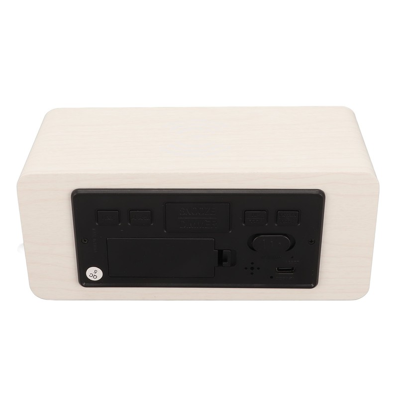 Digital Wooden Alarm Clock Wireless Charging Weekend Mode Dual Alarm