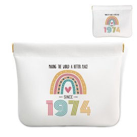 URMISU 50th Birthday Gifts for Women, Leather Makeup Pouch Cosmetic Bags for Women, Small Travel Toiletry Bag Makeup Organizer Bag, 1974 Birthday Gifts, Cool Gifts for 50th birthday Gifts for Her