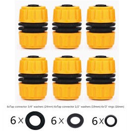 TOPWAYS 6 pack Hose Repair Connector, Quick Fix Extend Connector for 1/2" Graden Hose Pipe (Yellow)