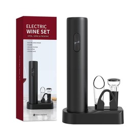 CoaGu Premium Electric Wine Opener Set - Battery Operated Automatic Corkscrew, Includes Foil Cutter, Vacuum Stopper, and Wine Aerator Pourer - Sleek Black Design