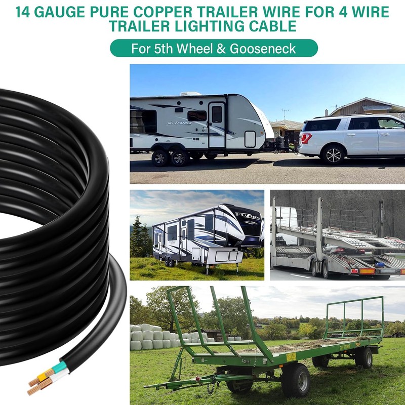 100 FT 14 Gauge 4 Wire Trailer Wire Insulated Copper