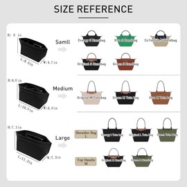 OAikor Purse Organizer Insert Compatible with Longchamp Medium and More, Felt Zipper le pliage Medium Organizer Insert with Cup Holder, 8 Compartments Bag Liner Shaper(Black,M)
