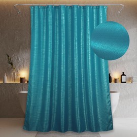 Teal Green Long Shower Curtain: 84 Inch Extra Tall Sparkly Metallic Shimmery Bling Shiny Textured Fabric Decorative Shower Curtains for Bathroom - Glam Fancy Luxury Modern Chic Design - 72x84
