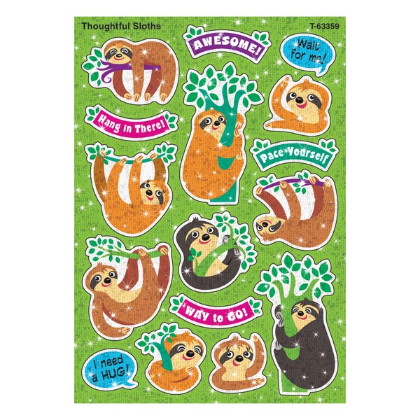 TREND enterprises T-63359 Thoughtful Sloths Sparkle Stickers, 32 Count, Multicolor