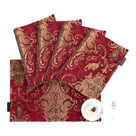 TOPLUXE Place Mats Set of 4 Jacquard Place Mats Washable 30 x 45 cm Place Mats for Dining Table Holiday Party Living Room Decoration (Burgundy)