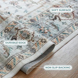 Syalife 9x12 Washable Area Rug - Soft, Non-Shedding, Low-Pile for Living Room, Bedroom, Office & Nursery - Distressed Style with Non-Slip Backing, Multi-Beige