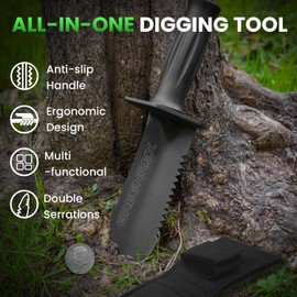 GreenRex Metal Detector Shovel, Heavy Duty Double Serrated Digging Tool and Metal Detector Accessories with Sheath, Gardening Tools for Weeding, Planting, Camping, Treasure Hunting