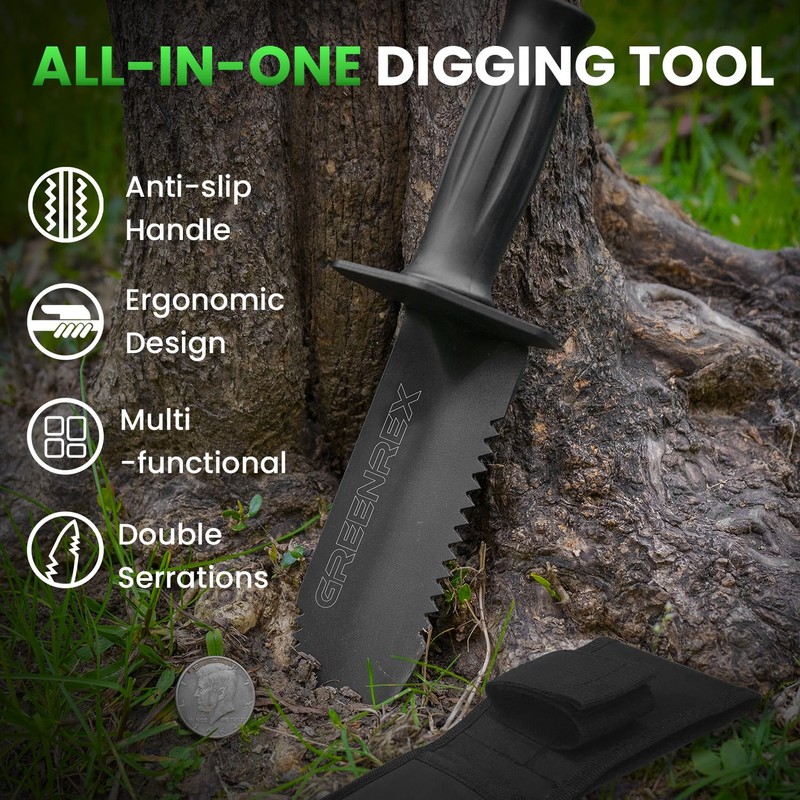 GreenRex Metal Detector Shovel, Heavy Duty Double Serrated Digging Tool
