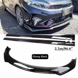 Unbranded Front Bumper Lip Spoiler Splitter Side Skirt For Kia Forte GT Line Gloss Black