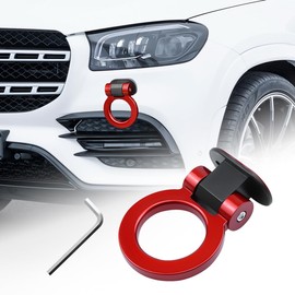 ZNDAW Tow Hook Kit, Front Rear Bumper Trailer Ring Eye Hook Decoration Hitch Sticker, Universal Auto Exterior Ring Shaped Towing Hooks for Car Truck SUV RV, Car Accessories (Red)