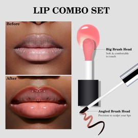 Wugbc Peel Off Lip Liner Stain Pinked Lip Gloss Long Lasting Tattoo Lip Combo Set Matte Lip Liner Pencil Hydrating Lip Oil Non-Stick Cup for Women Makeup