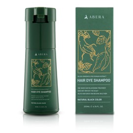 ABERA Shampoo Tinte para el Cabello, Color Negro para Cubrir Canas, para Hombres y Mujeres, Tratamiento de Un Solo Uso con Color Oscuro Natural (200 m