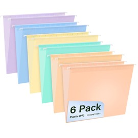 WORPSON Plastic Hanging File Folders, 6 Pack Pastel Hanging Folders，Letter Size with 1/5-Cut Tabs, Strong for Bulk Files, Documents and Paper, Office & Home Filing