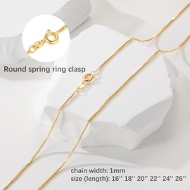 PPRLIFE 14K Gold Necklace for Women Gold Chain for Men 1mm Wide Thin Box Chain Thin Necklace for Women Chains Minimalist Classic Hip-Pop Necklaces Non Tarnish 16-26in (26in)