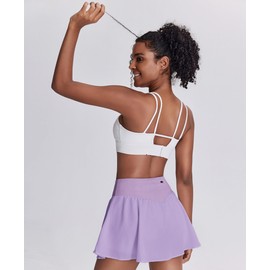 PINSPARK Womens Tennis Skirts Tummy Control Flowy Golf Skirts Lightweight Athletic Casual Skorts with 3 Pockets, Purple Large