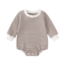 YEHOOM Baby Bubble Fall Romper Unisex Infant Boy Girl Clothes Outfit Newborn Spring Winter Waffle Cotton Long Sleeve Bodysuit (Khaki, 3-6 Months)