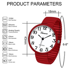 Blekon Collections New Super Large Face Stretch Band Japanese Movement PC21J Fashion Watch (Red)