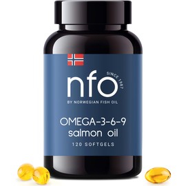 NFO Omega 3 6 9 Salmon Oil [120 Capsules] Made in Norway High-dose Salmon Oil with high DPA, EPA, DHA Concentration in The Form of triglycerides A Natural Complex with Fish Oil from Fresh Wild Fish