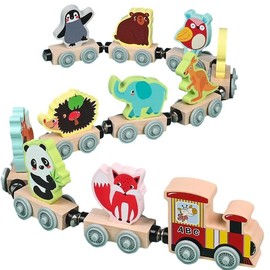 Wooden Train Set, 1 Box Montessori Toy, Early Education Transportation Toy, Birthday Gift for Kids Boys Girls,  Toy Train:_Multicolor_Transportation