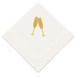 Weddingstar 3-Ply Gold Foil Cocktail Napkins White - Champagne Flutes