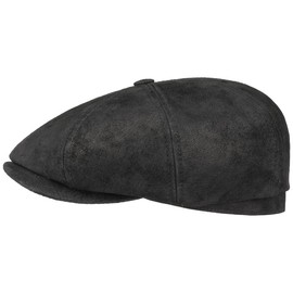 Stetson Hatteras Pigskin Leather Cap Newsboy Flat caps (S (54-55 cm) - Black)