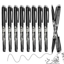 WENJIO Radierbarer Kugelschreiber Schwarz 10 Stück – 0.6mm Tintenroller Radierstift Gelschreiber Erasable Pen Set für Bürobedarf Schule Studenten Notizen Zeichnungen