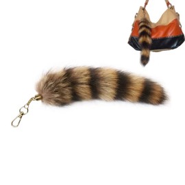 Unbranded Raccoon Fur Tail Keychain Pendant Furry Phone Car Pendant Handbag Girl Keychain - 28cm