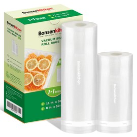 Bonsenkitchen Vacuum Sealer Bags Rolls, 11in x 50ft & 8in x 50ft Durable Food Sealer Bags, Commercial Grade, Heavy Duty, BPA Free, Seal a Meal, Great for Food Storage & Sous Vide Cooking, VB25