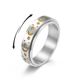 IMINI Stainless Steel Spinner Rings Moon and Star Fidget Stress Relieving Anxiety Rotate Freely Engagement Wedding Promise Band Luminous Glow in The Dark Jewelry Gift for Women Men Boys Girls (7)