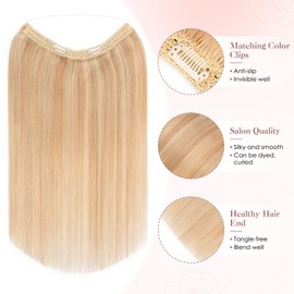 S-Noilite Invisible Wire in Human Hair Extensions 100% Real Remy Human Hair with Clips Adjustable Hidden Wire in Hair Extension for Women 20 inch Ash Brown Highlighted Blonde