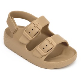 ChayChax - Sandalias de doble hebilla para niños y niñas, con correa trasera ajustable para niños, Caqui, 13 MX Niñito
