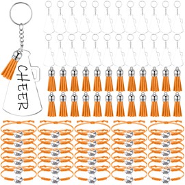 Sureio 48 Pcs Cheerleader Gifts 24 Cheer Bracelets 24 Cheer Keychain for Team Backpack Purse Party Favors Cheerleading Accessories Bulk(Orange)
