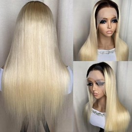 Munx Ombre Blonde Lace Front Wigs Human Hair Pre Plucked 13x4 HD Transparent Lace Frontal Wigs Human Hair 180% Density Glueless Wigs Human Hair for Black Women 18"