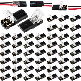 Winsyison 60pcs Double Wire Plug in Connector, Quick Clip Fasteners with Locking Buckle, Low-Voltage Wire Connector Snap on Blocks for 18-22AWG Cable LED Light Strip DIY Craft- Black