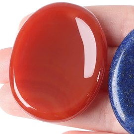 AWARDSEN Carnelian Thumb Worry Stone Healing Stones Crystal, Red Oval Shaped Bag Natural Gemstone for Wiccan Deliveries, Anxiety Stress Relief, Fortune Telling, Reiki Healing, Energy Balancing