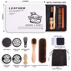 14 Pcs Premium Shoe Shine & Care Kit, Leather Boot Polish and Cleaning Tools - W/Brown, Black, Neutral Polish - Ideal Shoe Care Set for Men & Women - Perfect for Suede and Cowboy Boots